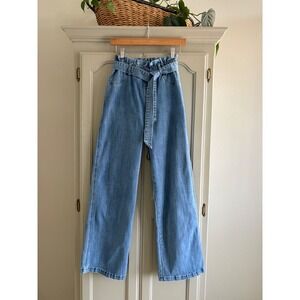 Anna & Ava Paperbag Waist Wide Leg Jeans Medium Wash Blue Denim Small